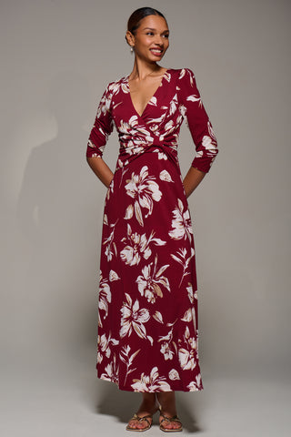 Jersey Ruched Waist Fit & Flare Maxi Dress, Burgundy Floral