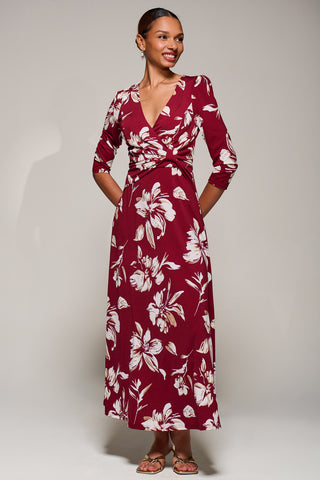 Jersey Ruched Waist Fit & Flare Maxi Dress, Burgundy Floral