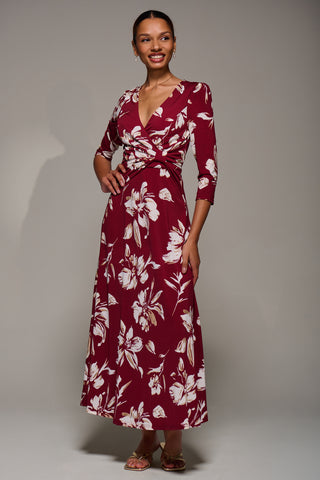 Jersey Ruched Waist Fit & Flare Maxi Dress, Burgundy Floral
