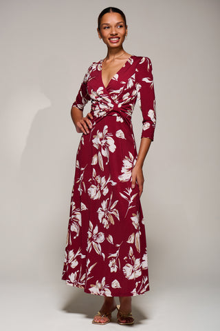 Jersey Ruched Waist Fit & Flare Maxi Dress, Burgundy Floral
