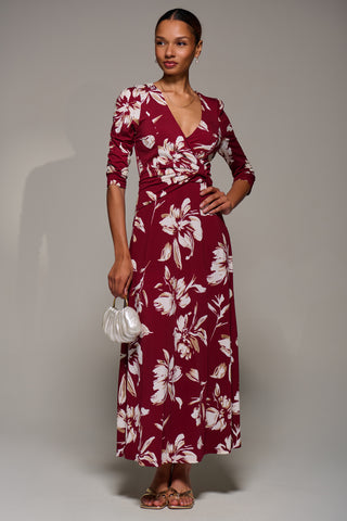 Jersey Ruched Waist Fit & Flare Maxi Dress, Burgundy Floral