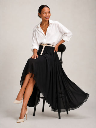 Asymmetric Frill Chiffon Maxi Skirt, Black