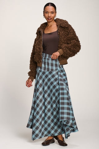 Asymmetric Check Maxi Skirt, Blue Check