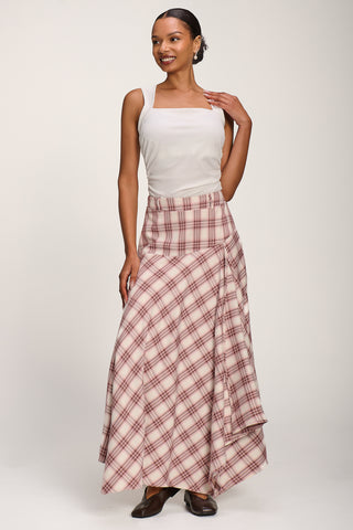 Asymmetric Check Maxi Skirt, Pink Check