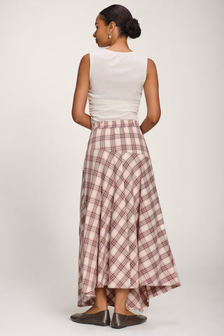Asymmetric Check Maxi Skirt, Pink Check