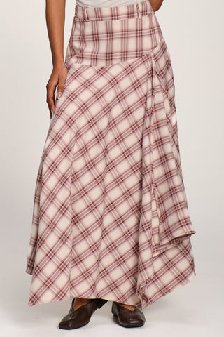 Asymmetric Check Maxi Skirt, Pink Check