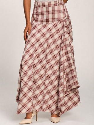 Asymmetric Check Maxi Skirt, Pink Check