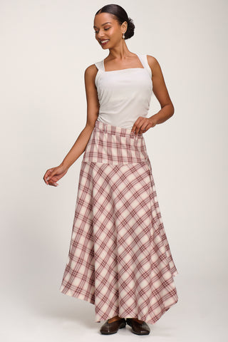 Asymmetric Check Maxi Skirt, Pink Check