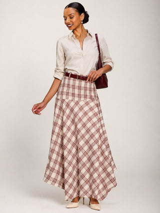 Asymmetric Check Maxi Skirt, Pink Check
