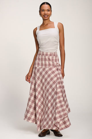Asymmetric Check Maxi Skirt, Pink Check