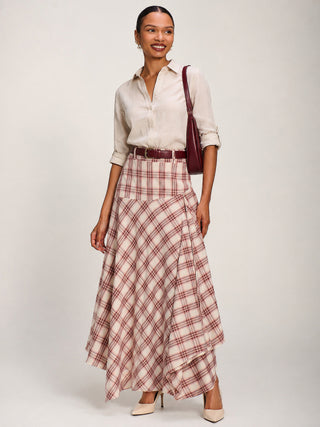 Asymmetric Check Maxi Skirt, Pink Check