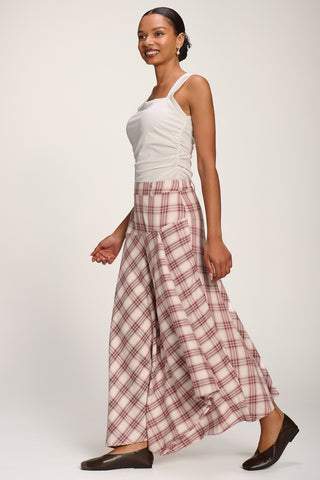 Asymmetric Check Maxi Skirt, Pink Check