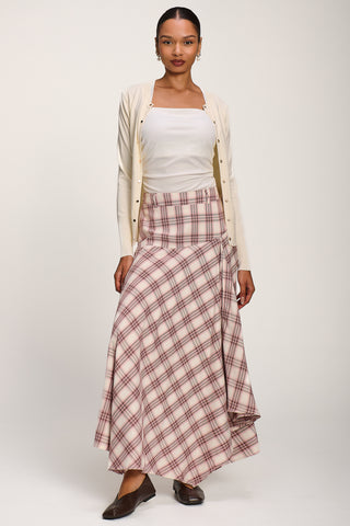 Asymmetric Check Maxi Skirt, Pink Check