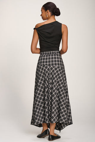 Plaid Asymmetric Maxi Skirt, Black Check