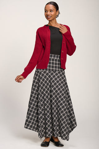 Plaid Asymmetric Maxi Skirt, Black Check