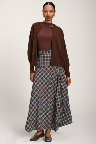 Plaid Asymmetric Maxi Skirt, Brown Check