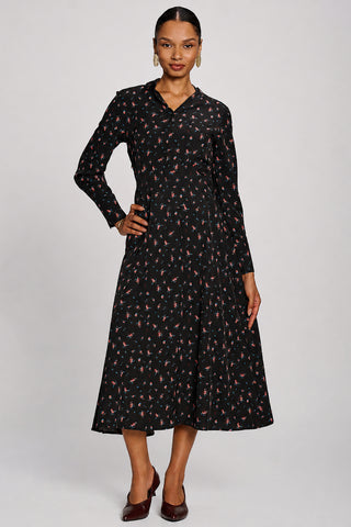 Long Sleeve Shirt Dress, Black Ditsy