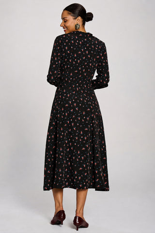 Long Sleeve Shirt Dress, Black Ditsy