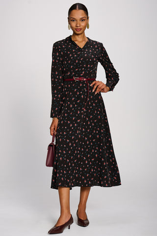 Long Sleeve Shirt Dress, Black Ditsy