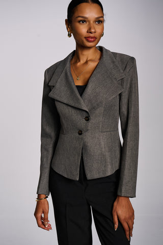 Structured Asymmetrical Tailored Blazer, Grey