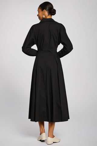 Long Sleeve Cotton Shirt Dress, Black