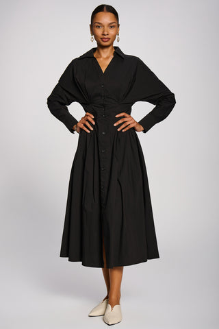 Long Sleeve Cotton Shirt Dress, Black