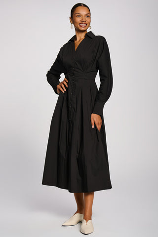 Long Sleeve Cotton Shirt Dress, Black