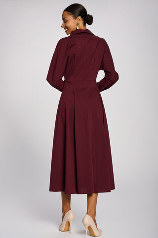 Long Sleeve Cotton Shirt Dress, Burgundy