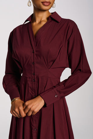Long Sleeve Cotton Shirt Dress, Burgundy