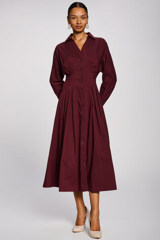 Long Sleeve Cotton Shirt Dress, Burgundy