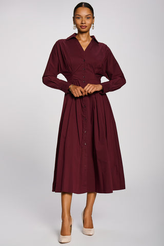 Long Sleeve Cotton Shirt Dress, Burgundy