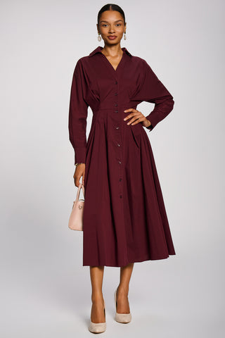 Long Sleeve Cotton Shirt Dress, Burgundy