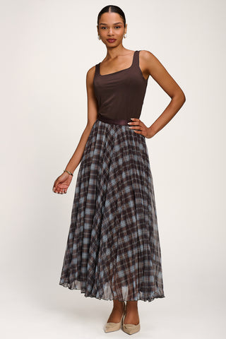 Checked Crinkle Mesh Maxi Skirt, Blue Multi