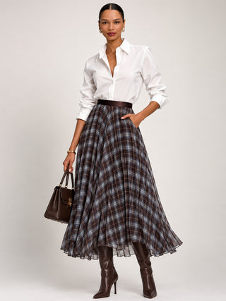 Checked Crinkle Mesh Maxi Skirt, Blue Multi