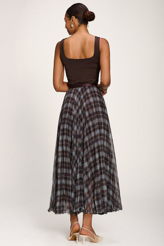 Checked Crinkle Mesh Maxi Skirt, Blue Multi