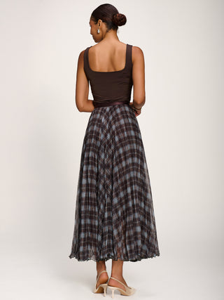 Checked Crinkle Mesh Maxi Skirt, Blue Multi
