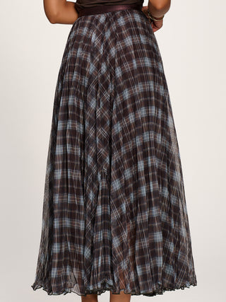 Checked Crinkle Mesh Maxi Skirt, Blue Multi