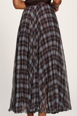 Checked Crinkle Mesh Maxi Skirt, Blue Multi