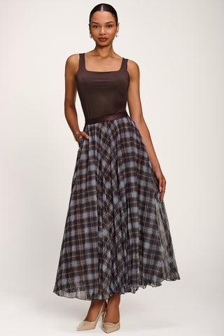 Checked Crinkle Mesh Maxi Skirt, Blue Multi