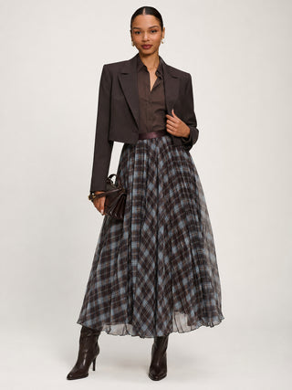 Checked Crinkle Mesh Maxi Skirt, Blue Multi