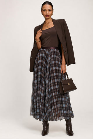 Checked Crinkle Mesh Maxi Skirt, Blue Multi