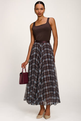 Checked Crinkle Mesh Maxi Skirt, Blue Multi