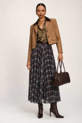 Checked Crinkle Mesh Maxi Skirt, Blue Multi
