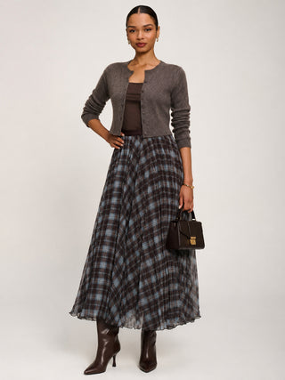 Checked Crinkle Mesh Maxi Skirt, Blue Multi