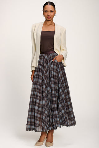 Checked Crinkle Mesh Maxi Skirt, Blue Multi