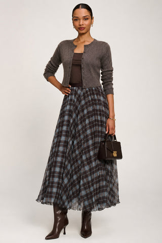 Checked Crinkle Mesh Maxi Skirt, Blue Multi