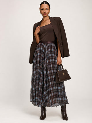 Checked Crinkle Mesh Maxi Skirt, Blue Multi