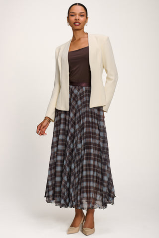 Checked Crinkle Mesh Maxi Skirt, Blue Multi