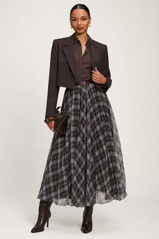Checked Crinkle Mesh Maxi Skirt, Blue Multi
