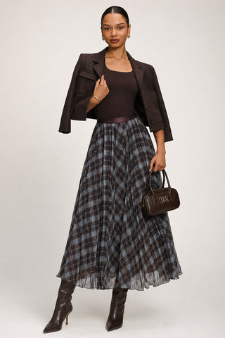 Checked Crinkle Mesh Maxi Skirt, Blue Multi
